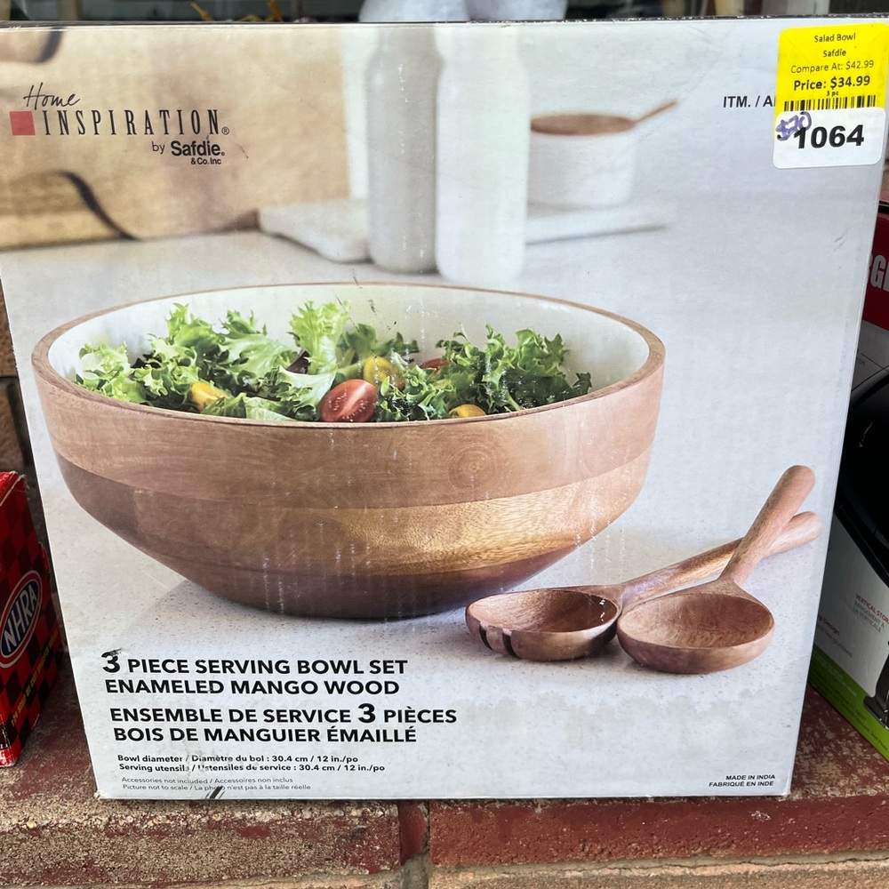 3-Piece Enameled Mango Wood Serving Bowl Set